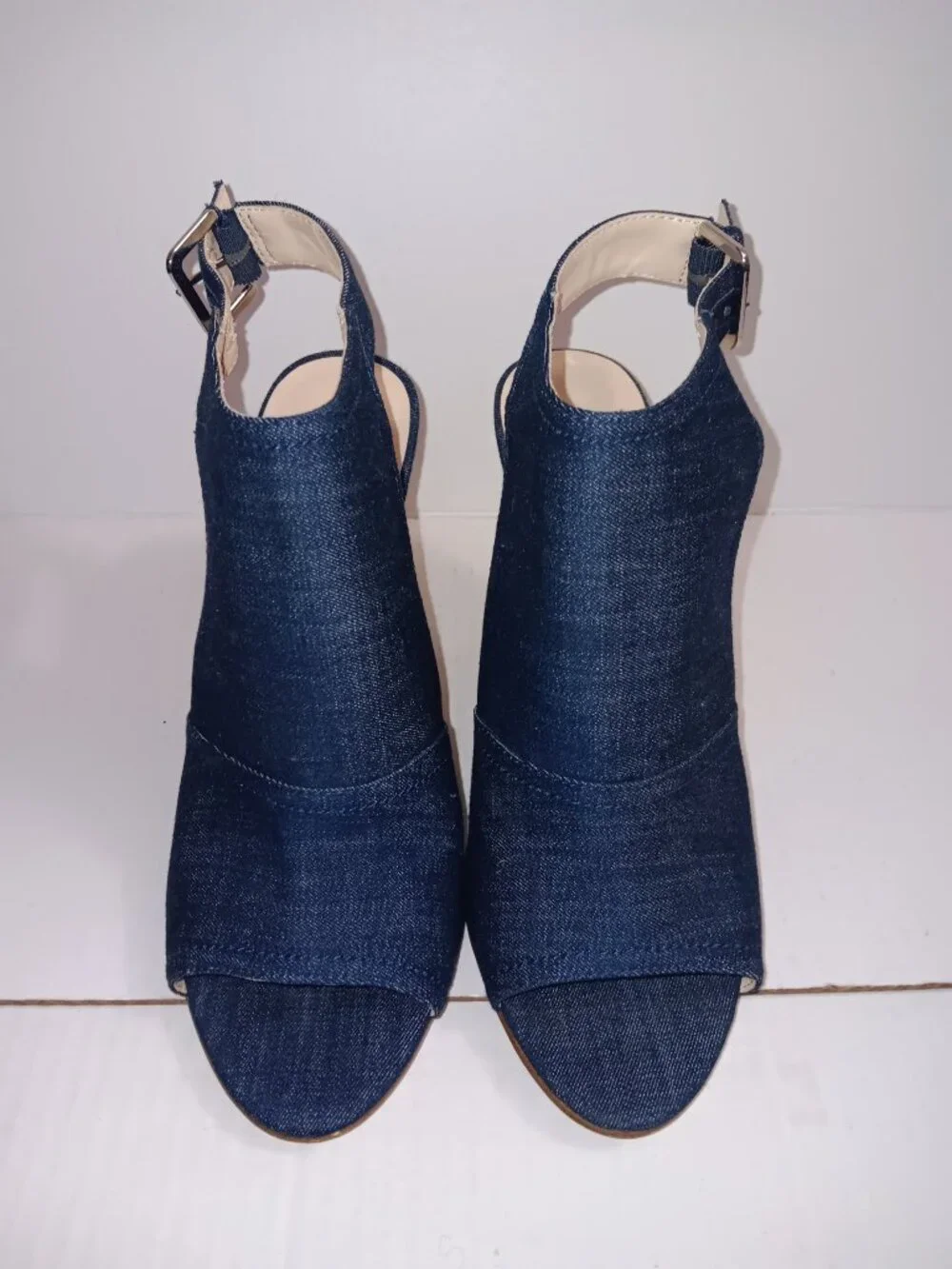 NINE WEST BLUE DENIM OPEN TOE WEDGE SHOES